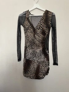 Leopard Print Mesh Sleeve Bodycon Summer Mini Dress Size 8 Club Party Sexy Rare - Picture 1 of 8