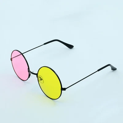 双色复古圆形太阳镜-粉色和黄色渐变镜片 — 第 1/4 张图片