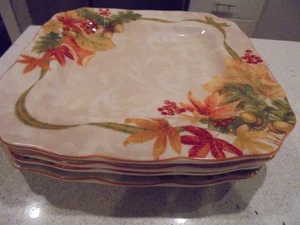 4 222 Fifth Autumn Celebration square dinner plates mint condition low shipping! - Picture 1 of 3