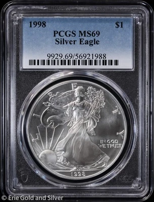 1998 $1 American Silver Eagle PCGS MS 69 | Uncirculated UNC BU - Image 1 of 3