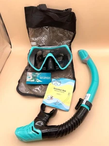 Juego de snorkel para adultos equipo máscara de natación de vidrio templado con bolsa de transporte - verde azulado - Imagen 1 de 8