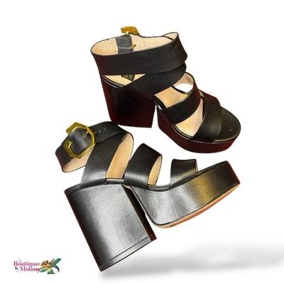 Sandalias de plataforma Louise et Cie de cuero negro con correa al tobillo talla 5,5 M Foto 1 de 4