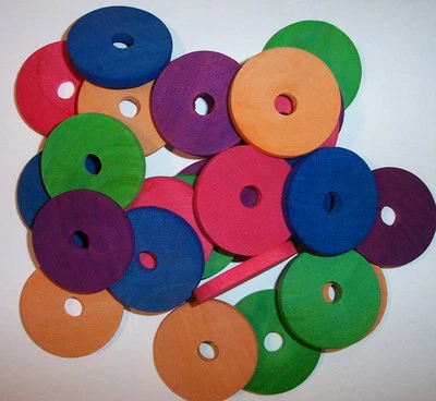 HERMAN1957 25 Bird Toy Parts 2" Large Colored Wood Wooden Round Discs Parrot Toys w/ Hole