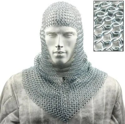 COIF CORRENTE CORREIO PRONTO PARA BATALHA MEDIEVAL RENASCENTISTA CHAINMAIL CAPUZ ARMADURA -6 Cores - Imagem 1 de 4