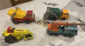 Vintage Matchbox Vehicles Crane Road Roller Skip Truck Garbage Truck - Picture 1 of 5