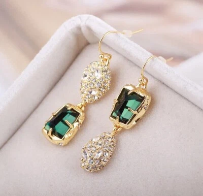 Pendientes colgantes Alexis Bittar doble gota desajuste tono oro verde cristal nuevos Foto 1 de 4