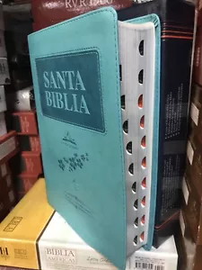 Biblia Letra Gigante Reina 1960 Con Notas E Introducuones Piel con Indice aqua - Picture 1 of 11