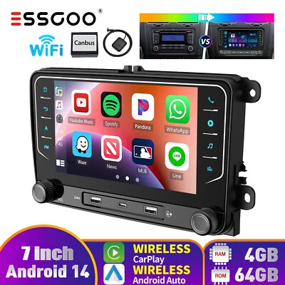 ESSGOO 7" Android 14 Carplay Stereo Radio 4+64G GPS NAV For VW Golf MK5 6 Tiguan Touran