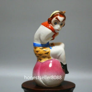 6" Chinese Famille Rose Porcelain Pottery Sun Wukong Monkey King Buddha Statue - Picture 1 of 5