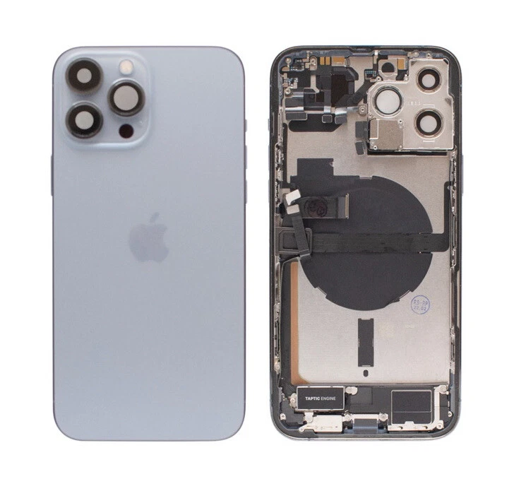 Carcasa trasera iPhone 13 Pro Max repuesto azul sierra con piezas pequeñas grado AB Foto 1 de 4