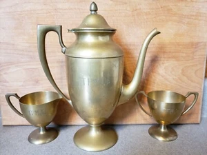 Art Deco Dirilyte Coffee Tea Pot Set Creamer Sugar Bowl Engraved TFM Jr - Picture 1 of 9