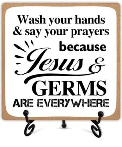 Funny Bathroom Decor, Wash Your Hand Wooden Sign With Stand, - Picture 1 of 3