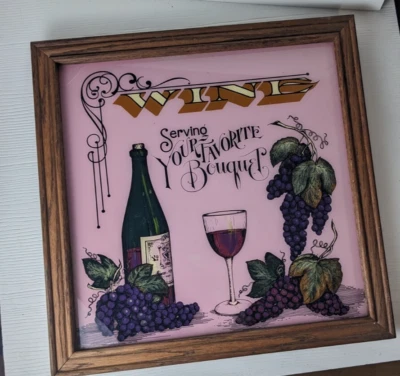 RARE Vintage 18" Reverse Painted Glass Wine Trade Sign Advertising Bar DAMAGED - Image 1 of 4