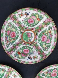 6 Grandes Assiettes en Porcelaine de Canton Famille Rose Anciennes - Imagen 1 de 4