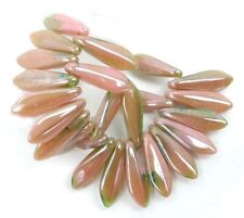 25 Czech Glass Dagger Beads Luster - Pink Coral / Olivine 16mm