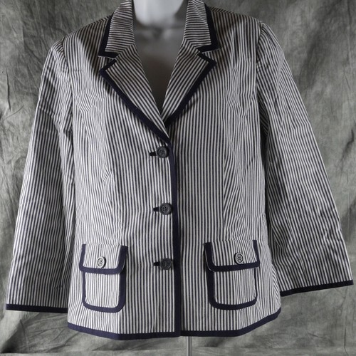 Giacca a righe bianca e blu nuova senza etichette Tory Burch classica misto cotone blu navy taglia 8 S1E1