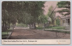 Walnut Street Looking West From 11th Washington Indiana Divided Back Postcard - Picture 1 of 2