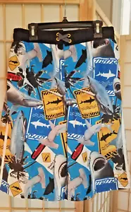 Op Board Shorts Sharks Warning Swim Shorts Boys XXL Pool Beach Kids Ocean - Picture 1 of 15