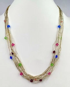 Carolyn Pollack 15 strand Liquid Silver necklace w/ colorful beads 28 grams 24" - Picture 1 of 11