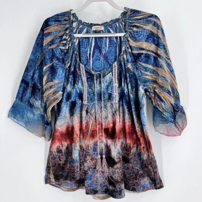 Top túnica de terciopelo Oneworld Burnout talla XL media manga corbata delantera Foto 1 de 4