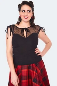 Retro Heart Patterned Vintage Style Mesh Sleeveless Top - Picture 1 of 5