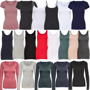 Only Damen Top T-Shirt Lang Basic Tank Top Langarm Bluse Oberteil kurz Strap  - Bild 1 von 43