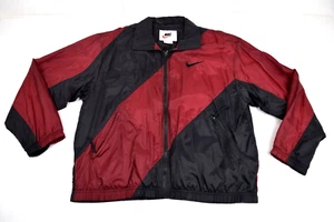 Vintage Nike Jacket Windbreaker Size M 90s Nike Air Logo Black Maroon Diagonal - Picture 1 of 12