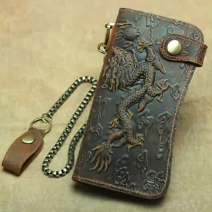 Men's Leather Credit ID Cards Holder Long Chain Wallet Biker Trucker Heavy Thick - Imagen 1 de 16