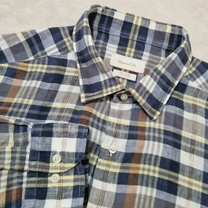 Massimo Dutti Shirt Mens XL Multicolor Plaid 100% Linen Long Sleeve Breathable - Picture 1 of 13