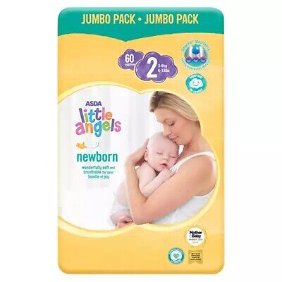 ASDA Little Angels Newborn Baby Nappies Size 2 Jumbo Pack - 60 Nappies • 8.99£
