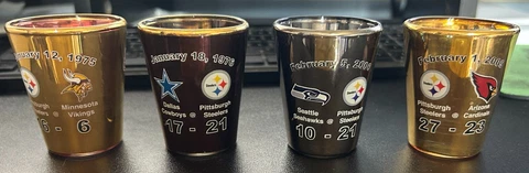 Set of 4 Pittsburgh Steelers Super Bowl Champions Champs SHOT GLASS ~ RARE Cover