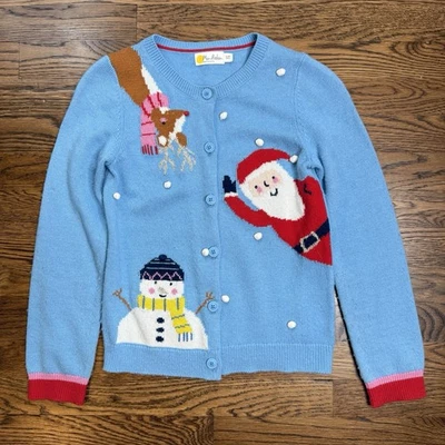 Мини Boden девочек праздничный Рождество вязаный кардиган Санта олень снеговик 9-10 - Изображение 1 из 4