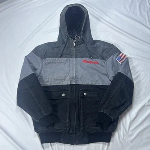 Snap-On Jacket Mens Medium Gray Black Hooded Quilted Mechanics Color-block Coat - Picture 1 of 19