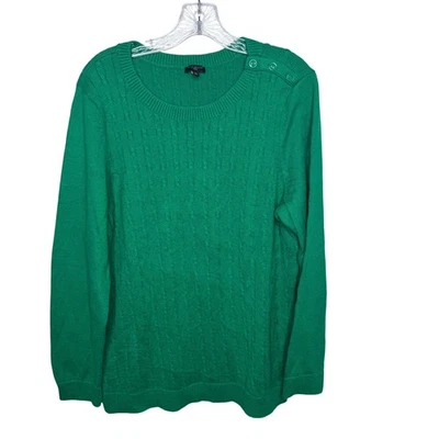 Talbots Woman 2X Kelly Green Cable Knit Button Shoulder Sweater Cotton Blend - Image 1 of 4