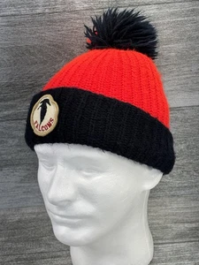 VTG Atlanta Falcons Patch Cuff Knit Pom Pom Beanie Hat Cap NFL Football Winter - Picture 1 of 11