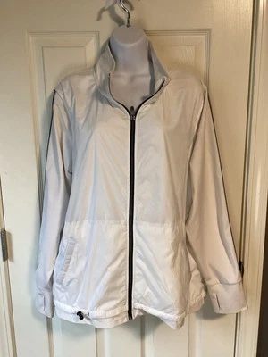 White and black lightweight windbreaker jacket with thumb holes by Tangerine-xl - Image 1 of 4