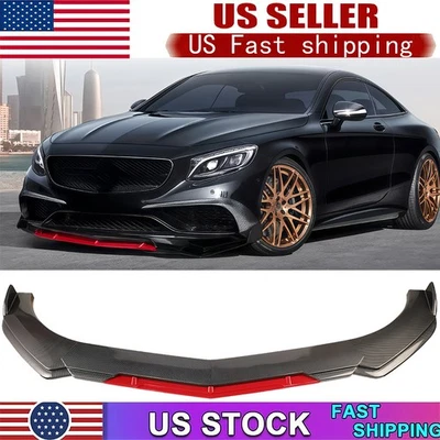 Carbon Fiber+Red Front Bumper Lip Spoiler Splitter For Mercedes-Benz Foto 1 de 4