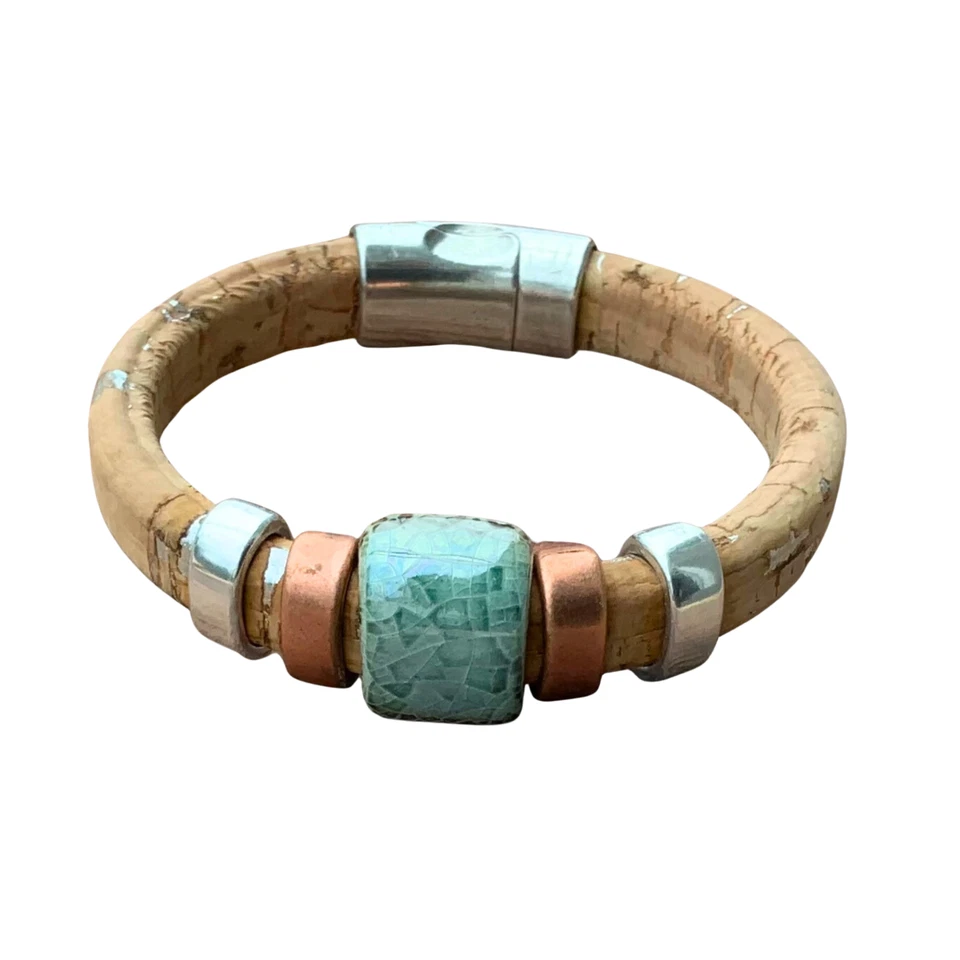 Artisan Cork on Leather Mixed Metals Ceramic Bracelet - Image 1 of 4