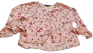 Sanctuary V-Ausschnitt Knopf Rosa Blumen Langarm Bluse Shirt Top Fee Boho M - Bild 1 von 21