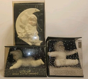 DEPT 56 SNOWBABIES Moon Beams LITE-UP 7954-5 LOT Bisque Hanging ORNAMENTS  - Picture 1 of 5