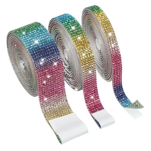 Cinta de pedrería de cristal multicolor 3 rollos 6,6 yardas tamaño 3 para manualidades - Imagen 1 de 7