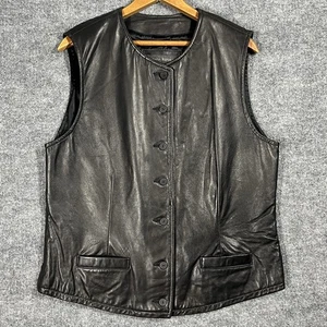 VINTAGE 90s Banana Republic Leather Vest Womens Size 14 Black Motorcycle Biker - Picture 1 of 14