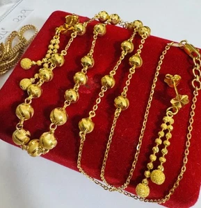 Solid 22K 916 Fine Real Gold 20” inches Balls Beads Earring Necklace 15.4g 4/6mm - Picture 1 of 21