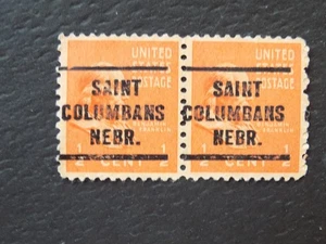(1) USED PAIR OF U. S. precan. stamps 1/2 C FRANKLIN W/A SAINT COLUMBANS, NE PC - Picture 1 of 2
