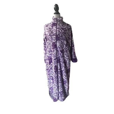 Oscar de la Renta Mujer Púrpura Floral Vellón Cremallera Bata Ropa de Salón S M Foto 1 de 4