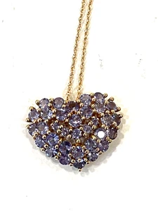 Collar colgante corazón tanzanitas de oro amarillo de 14 K - Imagen 1 de 5
