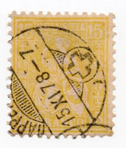 1867 - Svizzera - Allegoria dell'Helvetia seduta 15 c. giallo usato - Picture 1 of 1
