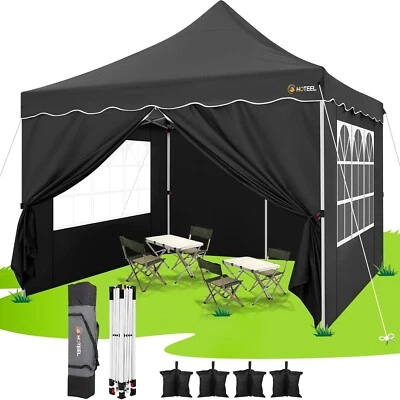 HOTEEL 10x10 Heavy Duty Pop up Canopy Commercial Vender Tent with 4 Sidewalls