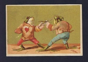 c1890's Stock Trade Card, Fantasia, Rane Spada Combattimento, Antropomorfo - Foto 1 di 2