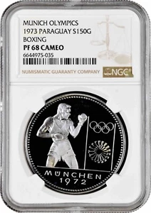 Paraguay 150 guaranies 1973, NGC PF68 CAM, "Munich Olympics - Boxing" TopPop 1/0 - Picture 1 of 2